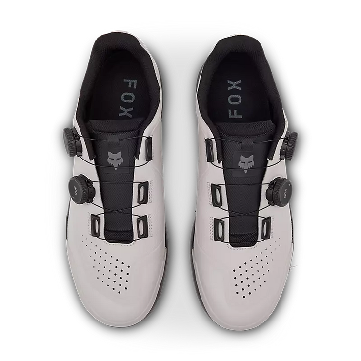 Fox Union Boa Flat Pedal Shoe, vintage white pair top view.