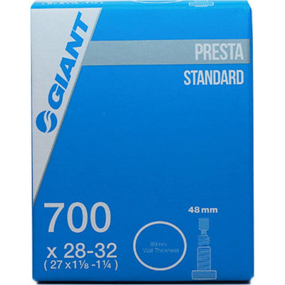 Giant 700c x 28 - 32, 48mm Presta Valve Bike Tube, full view in box.