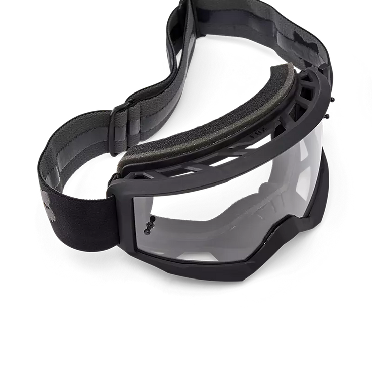 Fox MTB Main Goggles, black, close-up view.