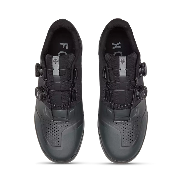 Fox Union Boa Clipless Shoe, dark grey, top view of pair.