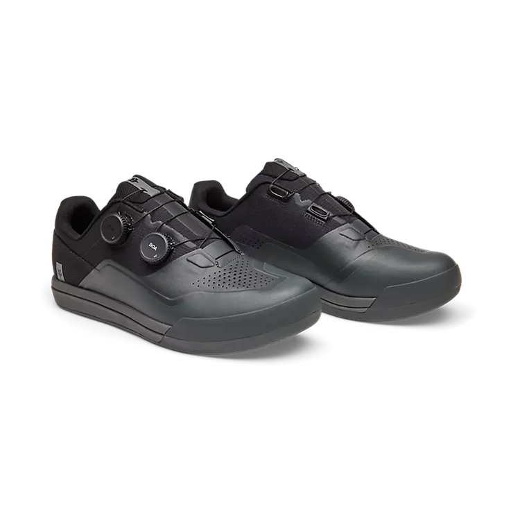 Fox Union Boa Clipless Shoe, dark grey, full view of pair.