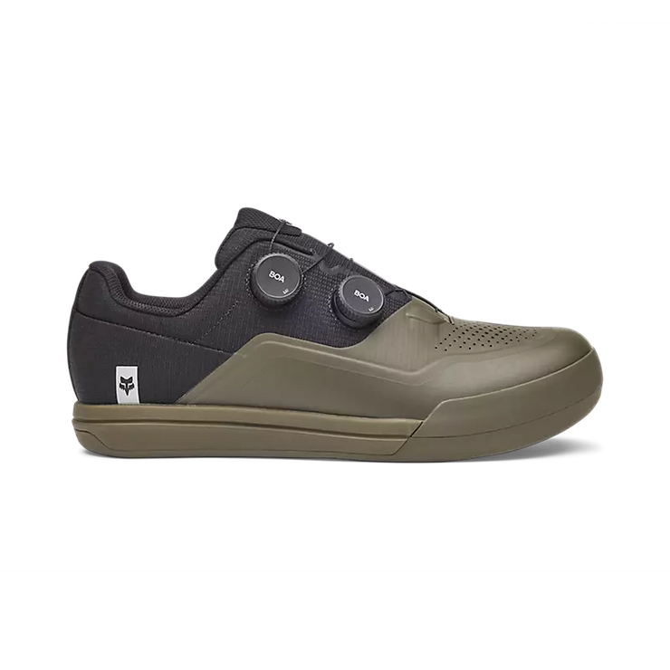 Fox Union Boa Clipless Shoe, military green, outer view.