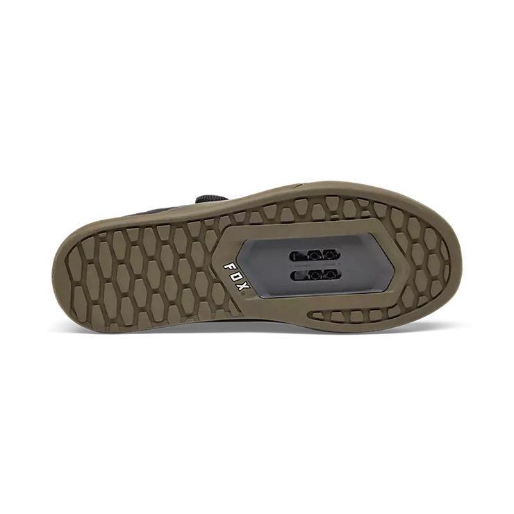 Fox Union Boa Clipless Shoe, military green, bottom view.