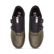 Fox Union Boa Clipless Shoe, military green, top view of pair.