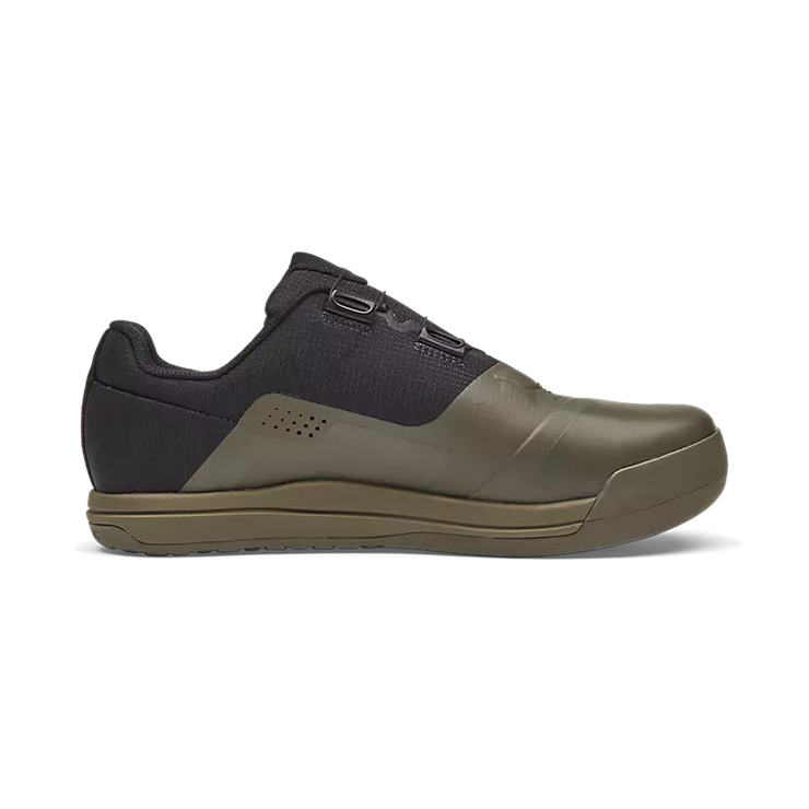 Fox Union Boa Clipless Shoe, military green, outer view.