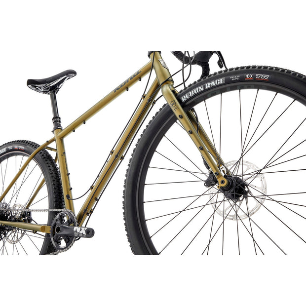 2023 Kona Sutra LTD, Matte Turismo Olive w/ Charcoal Decals, downtube view.