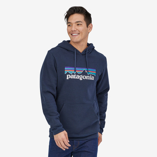 Patagonia P-6 Logo Uprisal Hoody, new navy, front view on model.