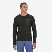 Patagonia Men's R1 Air Crew, black, front view on model.
