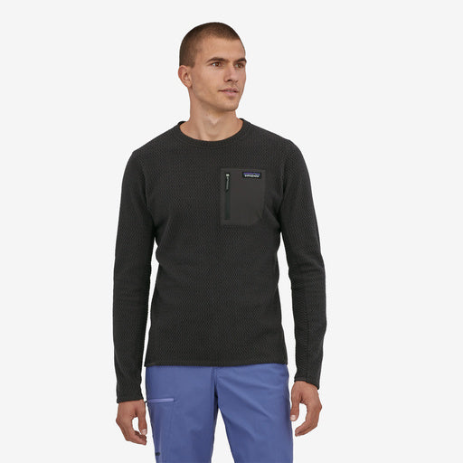 Patagonia Men's R1 Air Crew, black, front view on model.