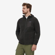 Patagonia Men's R1 Air Full-Zip Hoody, black, front view on model.