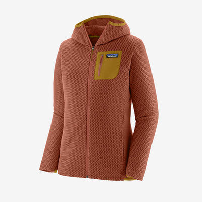 Patagonia Women's R1 Air Full-Zip Hoody, burl red, full view.