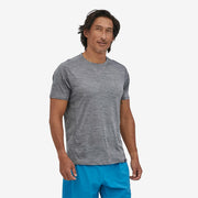 Patagonia Men's Capilene® Cool Lightweight Shirt, Forge Grey / Feather Grey, front view on model.