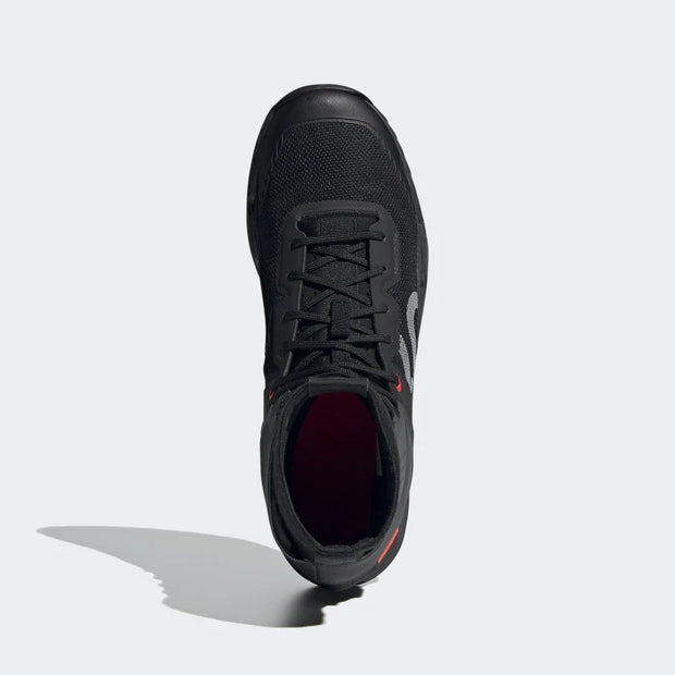 Five Ten Trailcross Mid Pro Mountain bike shoe, Core Black / Grey Two / Solar Red, top view.