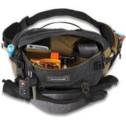 Dakine Seeker 6L Hip Pack, black moss, packed and open view.
