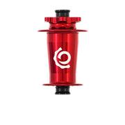 i9 Hydra Classic Front Hub, 28h, red, bottom view. 