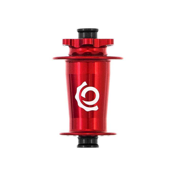 i9 Hydra Classic Front Hub, 28h, red, bottom view. 