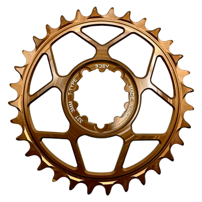 5Dev T-Type 3-Bolt Chainring 3mm Offset 30t Kashima, full view.