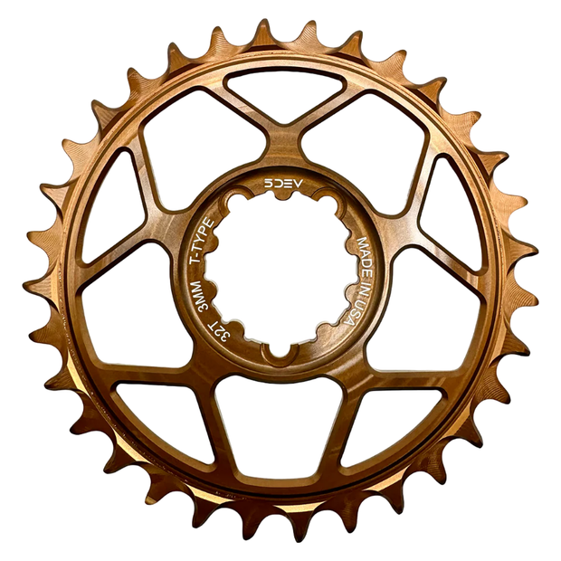 5Dev T-Type 3-Bolt Chainring 3mm Offset 30t Kashima, full view.