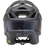 Fox Dropframe Pro Helmet, black camo runn, back view.