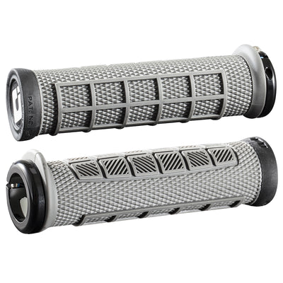 A pair of ODI Elite Pro bike grips in graphite black color with a lock-on design and half-waffle pattern.