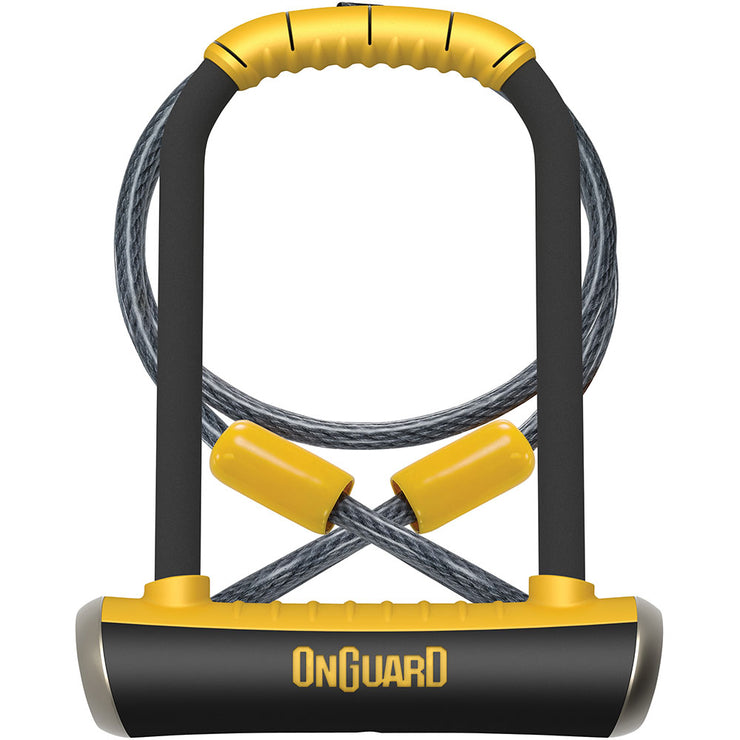 OnGuard Pitbull DT U-Lock w/ cable, full view.