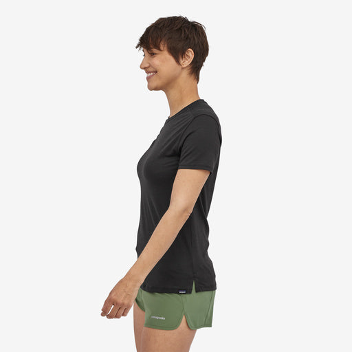 Patagonia Women's Capilene Cool Merino Shirt, black, side view on model size small.