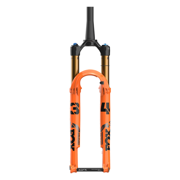 Fox 34 SL Factory Suspension Fork - 29”, 120mm, Kabolt SL, 44mm Rake, Grip SL, P-L, Shiny Orange, front view.