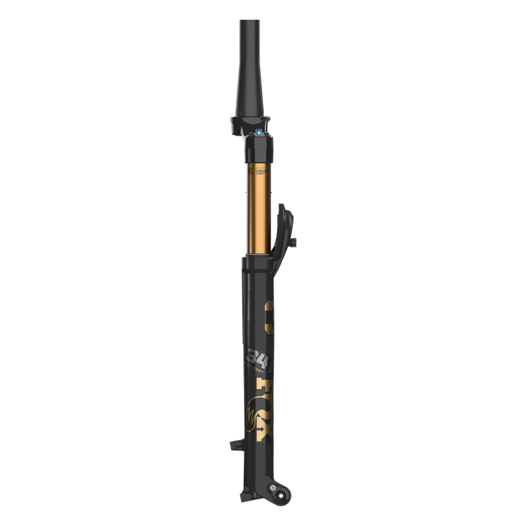 Fox 34 SL Factory Suspension Fork - 29”, 120mm, Kabolt SL, 44mm Rake, Grip SL, 3-Position, Shiny Black, side view.