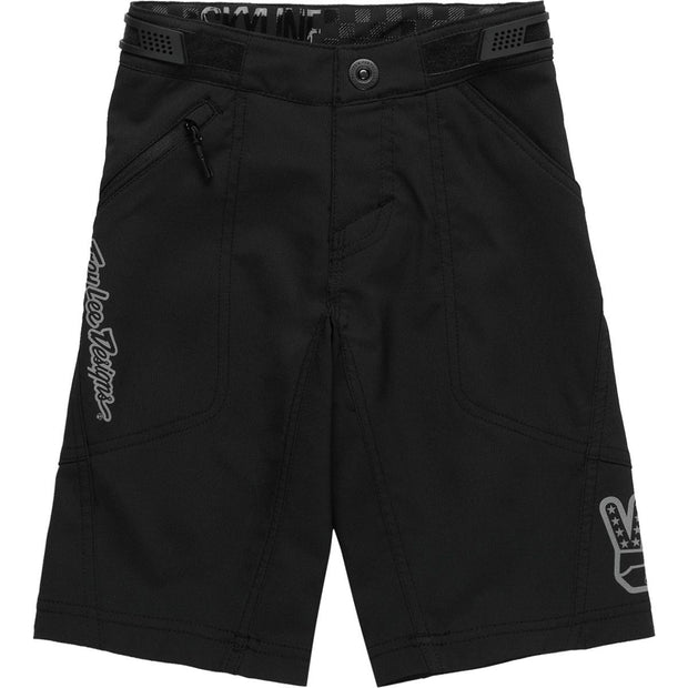 Troy Lee Designs Youth Skyline Short Shell, black, front view.