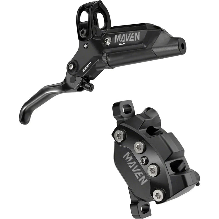 SRAM Maven Silver Disc Brake and Lever - Front, Post Mount, 4-Piston, SS Hardware, Black, A1, full view.