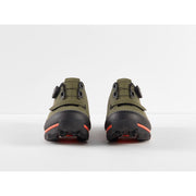 Bontrager Foray Shoe, Olive Green / Grey / Radioactive Orange, pair, front view.