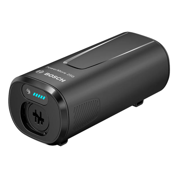 Black Bosch battery on a white background