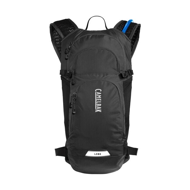 Camelbak Lobo 9 Women’s Hydration Pack 70 oz, black / charcoal, front view.