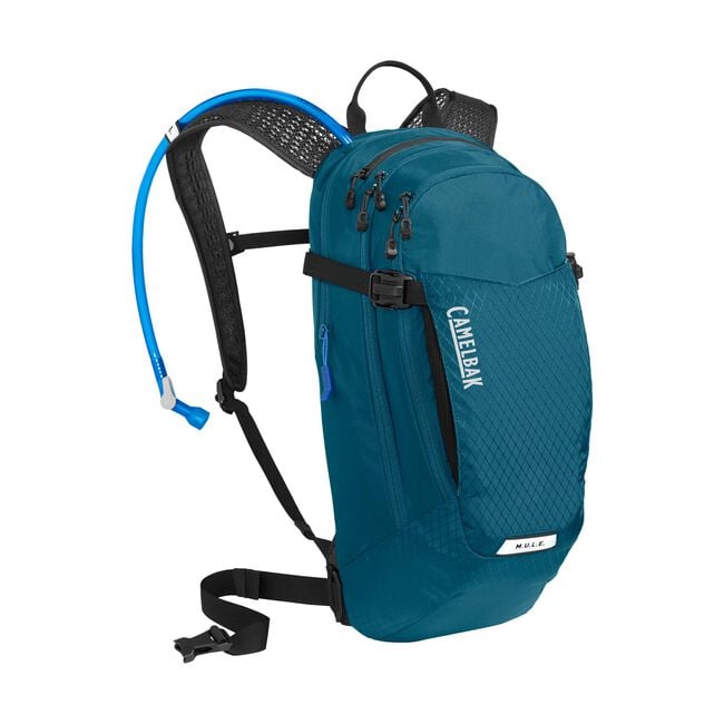 Camelbak M.U.L.E. 12 100oz, moroccan blue / black, side view.