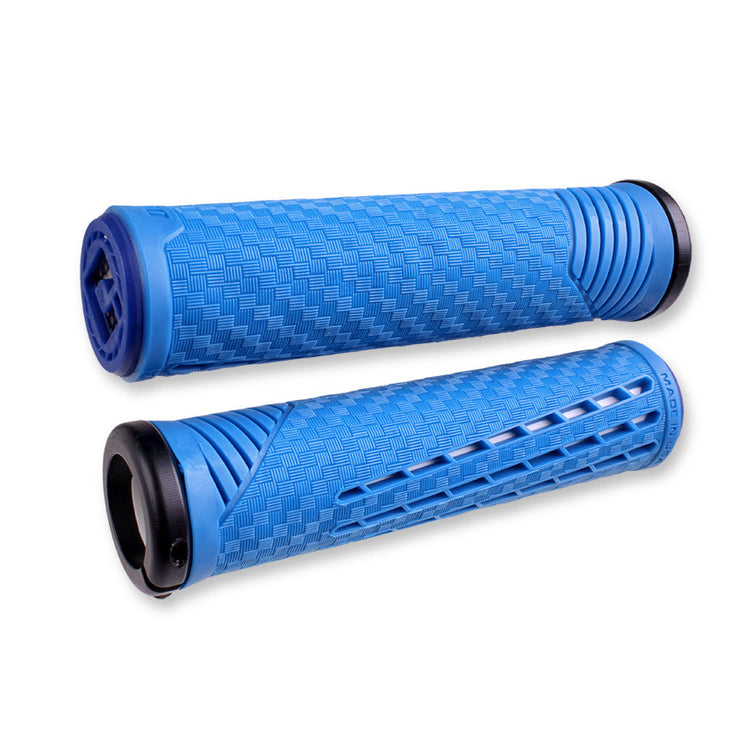 ODI CF Lock-On Grip V2.1 Lock-On (135MM), blue/ white, full view.