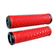 ODI CF Lock-On Grip V2.1 Lock-On (135MM), red/ white, full view.