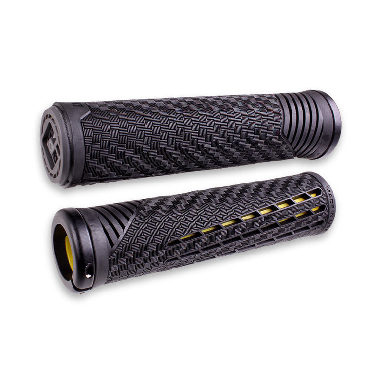 ODI CF Lock-On Grip V2.1 Lock-On (135MM), black/ yellow, full view.