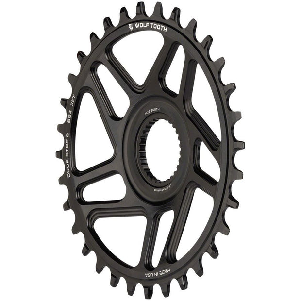 Wolf Tooth Bosch Gen 4 Direct Mount Chainring - Drop-Stop B 34T Black, full view.