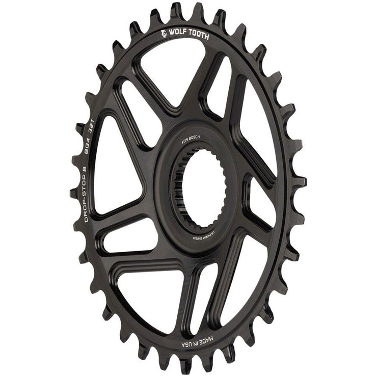 Wolf Tooth Bosch Gen 4 Direct Mount Chainring - Drop-Stop B 32T Black, full view.