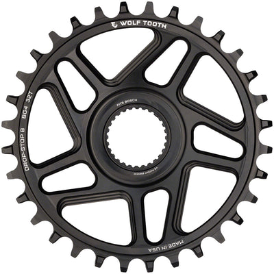 Wolf Tooth Bosch Gen 4 Direct Mount Chainring - Drop-Stop B 34T Black, front view.