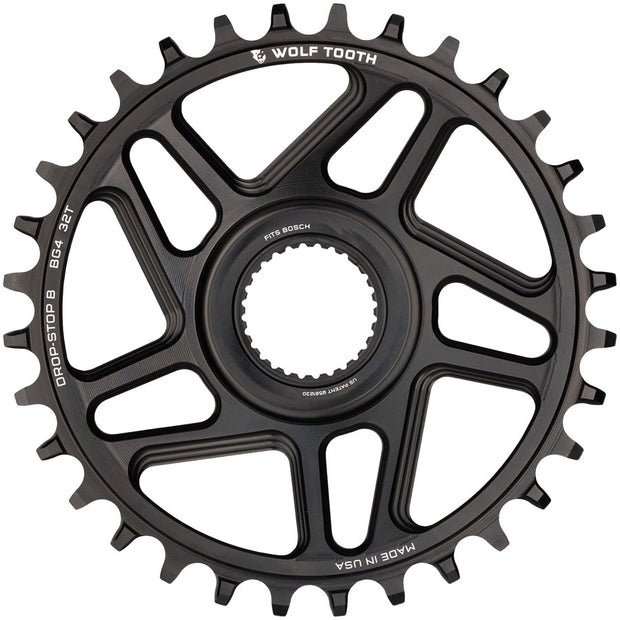 Wolf Tooth Bosch Gen 4 Direct Mount Chainring - Drop-Stop B 34T Black, front view.