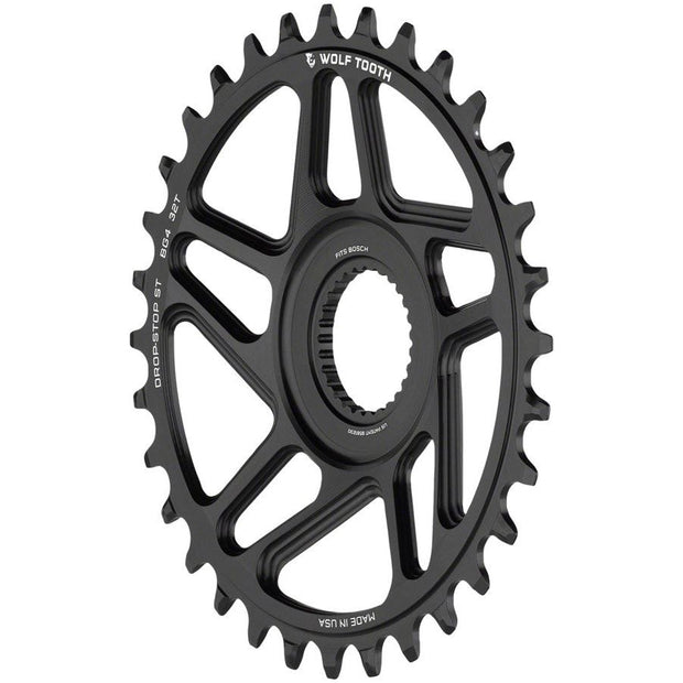 Wolf Tooth Bosch Gen 4 Direct Mount Chainring - Drop-Stop ST 34T Black, full view.
