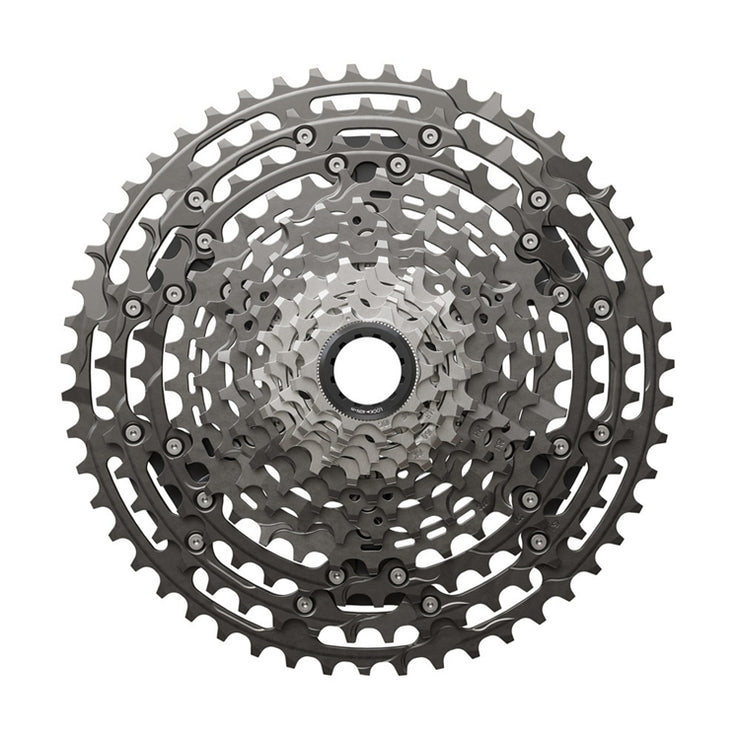 Shimano CS-M9200-12 XTR Hyperglide+ 12-Speed Cassette, front view.