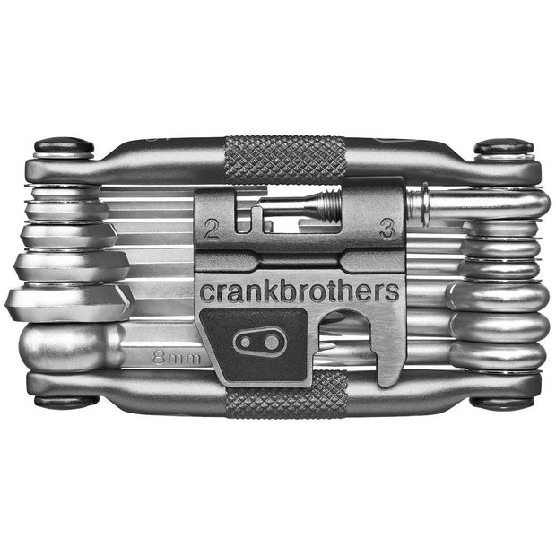 Crankbrothers Multi-19 Mini Tool with Flask - Nickel, top view.