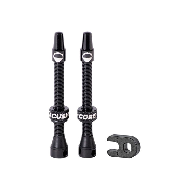 CushCore Tubeless Presta Valve Set - 55mm Black, full view.