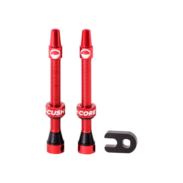 CushCore Tubeless Presta Valve Set - 44mm Red, full view.