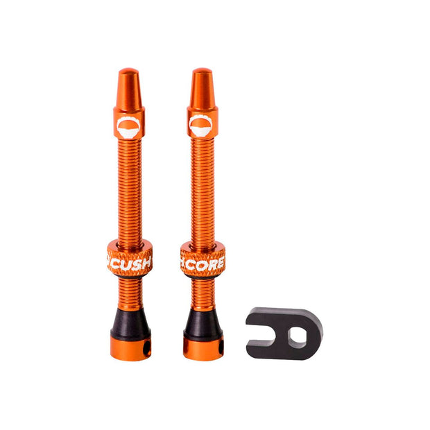 CushCore Tubeless Presta Valve Set - 55mm Orange, full view.