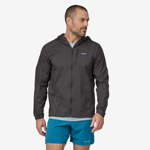 Patagonia Men's Houdini Air Jacket, black, front view on model.