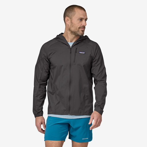 Patagonia Men's Houdini Air Jacket, black, front view on model.