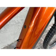 2022 Giant Reign E+ 3 XL BLEM, amber glow, downtube blemish view.